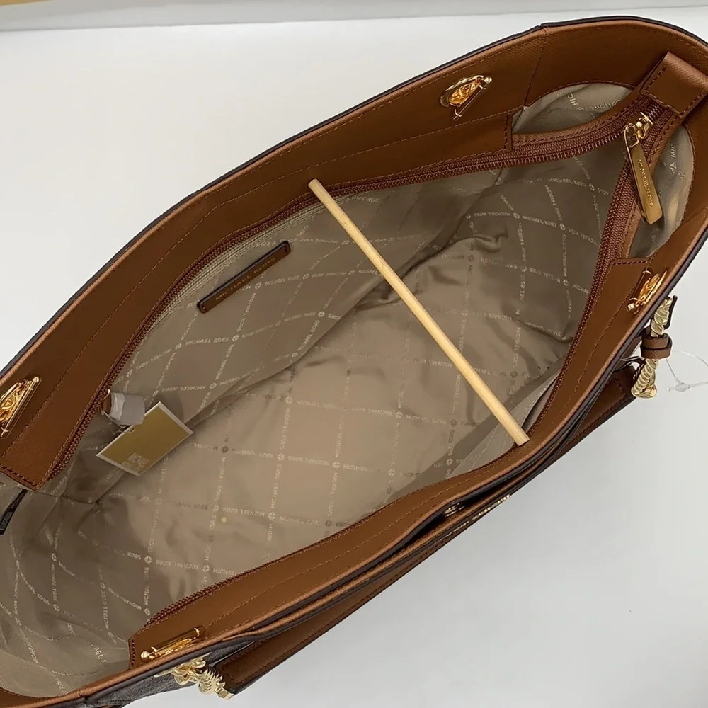 MICHAEL KORS LARGE X CHAIN LOGO SHOULDER BAG BROWN - Picture 15 of 16